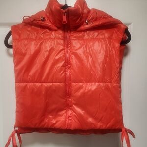 Daisy Bright Orange Puffer Vest with Hood